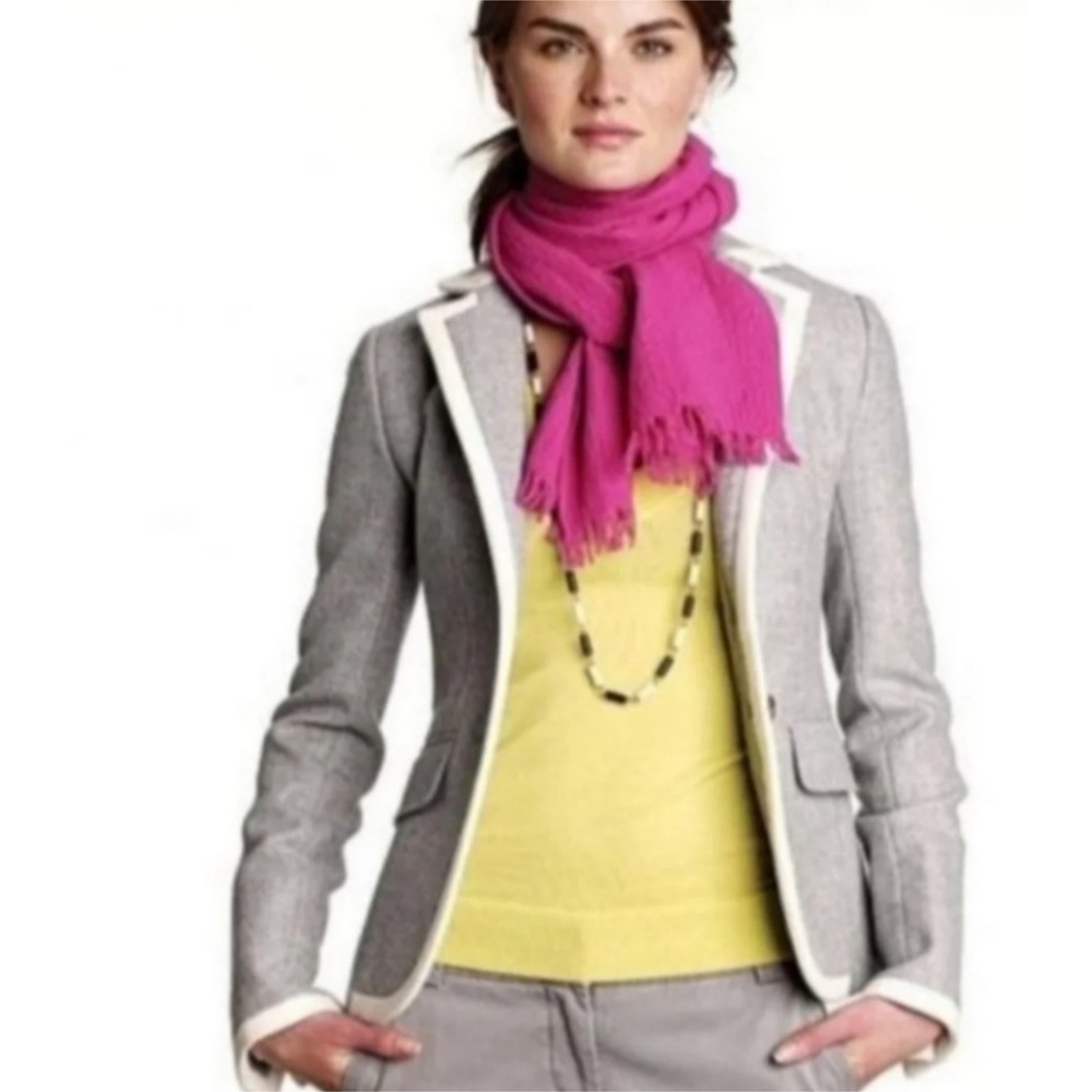 J. Crew Vintage Lexington Wool Gray Jacket with Cream Trim